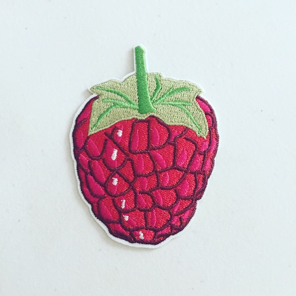 Raspberry Iron-On Patch, Berry Fruit Badge, Summer Fruit Patch, Fruity Badge, DIY Embroidery, Embroidered Applique, Pop Culture Gift