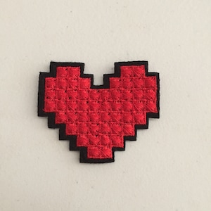 Red Pixel Heart Sew-On Patch: Embroidered Applique