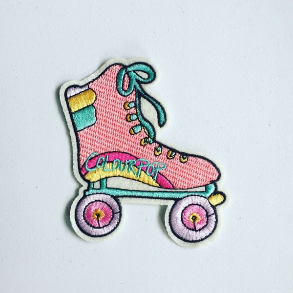 Roller Skates Sew-On Patch, Girl Skates Badge, 90s Pop Culture Girly Patch, 90s Badge, Pastel Applique, 90s Gift