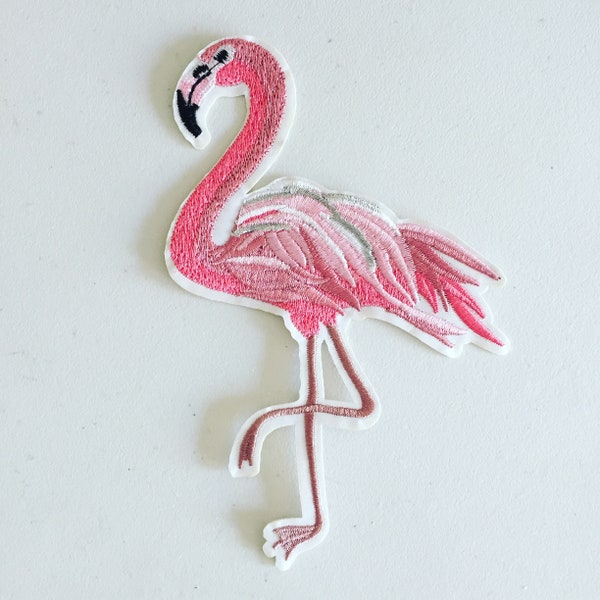 Large Flamingo Iron-On Patch, Tropical Summer Patch, Flamingo Badge, DIY Embroidery, Embroidered Applique, Girly Sew On Patch, Flamingo Gift