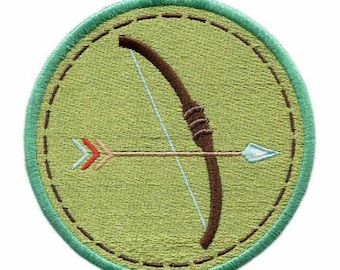 Bow & Arrow Iron-On Patch, Archery Summer Camp Badge, Archery Patch, Bow And Arrow Badge, DIY Embroidery, Embroidered Applique, Camping Gift