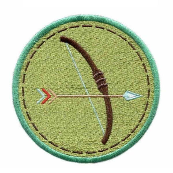 Parche termoadhesivo de arco y flecha, insignia del campamento de verano de tiro con arco, parche de tiro con arco, insignia de arco y flecha, bordado de bricolaje, aplique bordado, regalo de camping