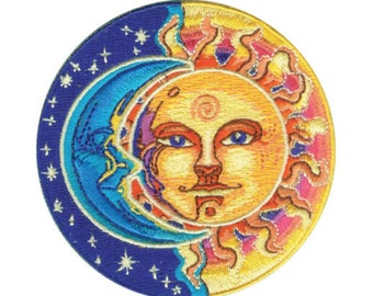 Sun & Moon Iron-On Patch, Celestial Star Badge, Solar System Patch, DIY Embroidery, Embroidered Badge, Embroidered Applique, Sun/Moon Gift