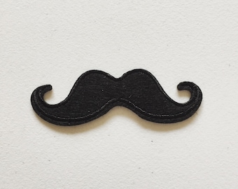 Iron On Patch Embroidered Applique Black Handlebar Mustache Retro