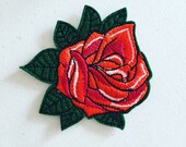 Rose Iron-On Patch, Rockabilly Flower Badge, DIY Embroidery, Embroidered Applique, Decorative Patch, Rose Lover Gift, Rockabilly Gift