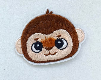 Monkey Face Iron-On Patch, Kawaii Monkey Animal Badge, Kids Animal Decorative Patch, DIY Embroidery, Embroidered Applique, Monkey Gift