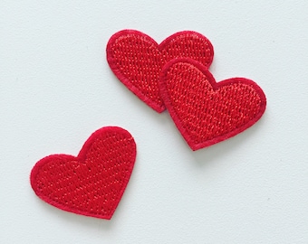 Tiny Red Heart Iron-On Patch, Red Heart Badge, 90s Girly Badge, DIY Embroidery, Embroidered Heart Applique, Pop Culture Patch - Set Of 3