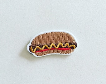 Écusson thermocollant hot-dog, insigne de restauration rapide, insigne de gastronome, broderie à faire soi-même, appliqué brodé, insigne de broderie, cadeau de la culture pop des années 90