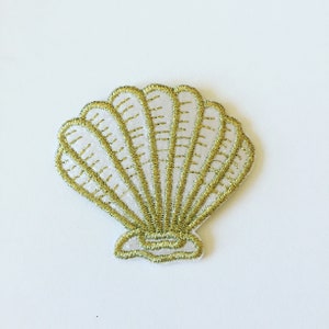 Patch de conchinha dourada para passar a ferro: aplique de bordado marinho