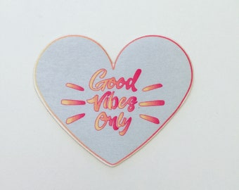 Good Vibes Only Pastel Heart Iron-On Patch: 90s Pop Art Applique