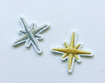 Twinkle Star Iron-On Patch, 90s Bling Silver / Golden Star Badge, DIY Embroidery, Embroidered Star Applique, Pop Culture Gift