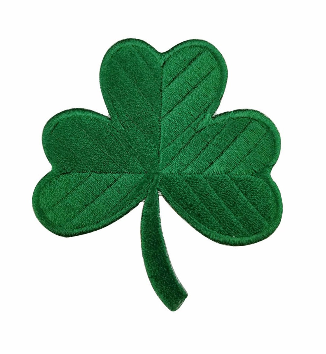 Green Shamrock Iron-on Patch: Irish Embroidered Applique (67x75mm