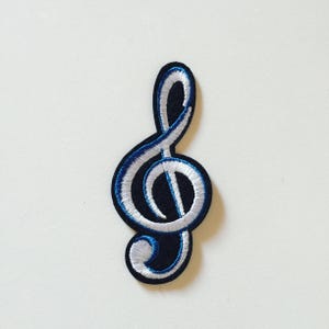 Opstrijkpatch G-sleutel: geborduurde muziekappliqué