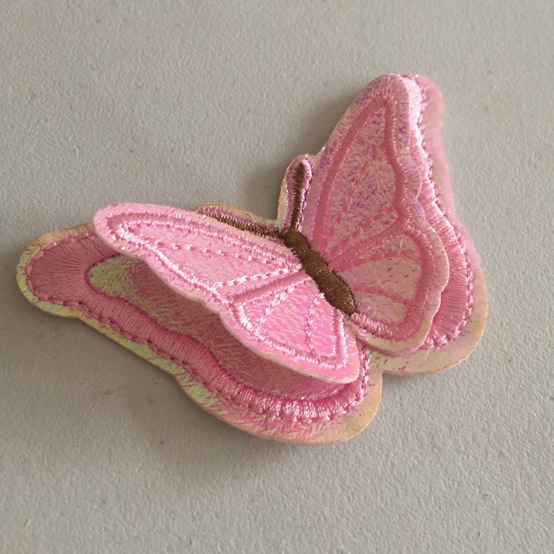 Double Butterfly Iron-On Patch, Pink Butterfly Badge, Decorative Patch, DIY Embroidery, Embroidered Applique, Applique Motif, Butterfly Gift image 6