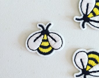 Tiny Bee Iron-On Patch, Bumblebee Badge, Decorative Patch, DIY Embroidery, Embroidered Applique, Bee Applique Motif, Bee Gift - Set Of 3