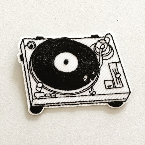 Record Player Iron-On Patch, Vinyl Player Badge, Vintage Decorative Patch, DIY Embroidery, Embroidered Applique, Music Lover Gift