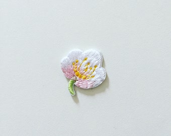 Tiny Magnolia Flower Stick-On Patch, Pink Blush Floral Patch, Flower Badge, DIY Embroidery, Embroidered Applique, Flowery Decorative Patch