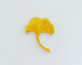 Ginkgo Biloba Leaf Iron-On Patch, Yellow Ginkgo Leaf Badge, Nature Leaf Badge, DIY Embroidery, Embroidered Applique, Plant Lover Gift