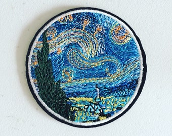 Écusson d'art impressionniste Van Gogh, écusson thermocollant Nuit étoilée, insigne d'art Van Gogh, appliques d'art, appliques brodées, cadeau pour amateur d'art