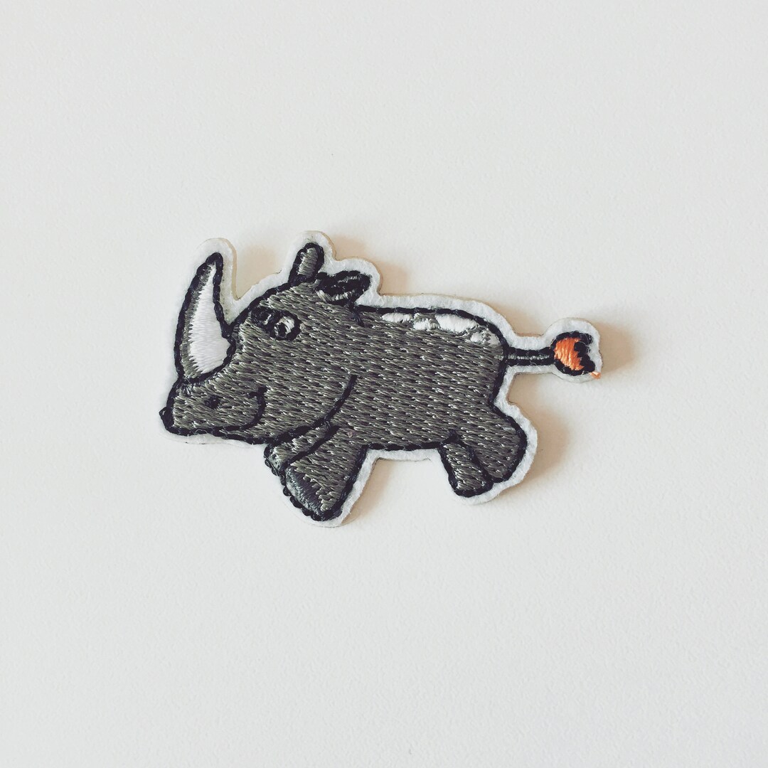 Rhino Ironon Patch, Safari Animal Badge, Rhinoceros Badge, Decorative