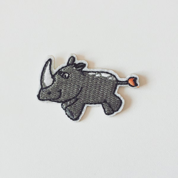 Rhino Iron-On Patch, Safari Animal Badge, Rhinoceros Badge, Decorative Patch, DIY Embroidery, Hippo Embroidered Applique, Rhino Lover Gift