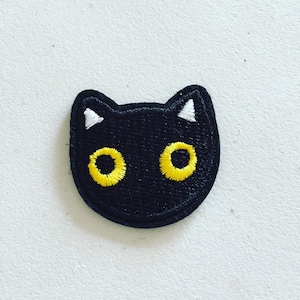 Tiny Black Cat Iron-On Patch, Black Kitty Badge, Animal Decorative Patch, DIY Embroidery, Embroidered Applique, Cat Applique Motif, Cat Gift