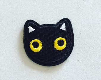 Tiny Black Cat Iron-On Patch, Black Kitty Badge, Animal Decorative Patch, DIY Embroidery, Embroidered Applique, Cat Applique Motif, Cat Gift