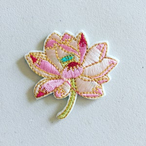 Pink Lotus Flower Iron-On Patch: Embroidered Yoga Applique