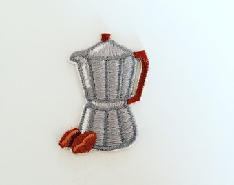 Retro Italian Coffee Maker Stick-On Patch, Vintage Coffee Pot Badge, Moka Pot Patch, Coffee Lover Patch, Coffee Pot Embroidered Applique