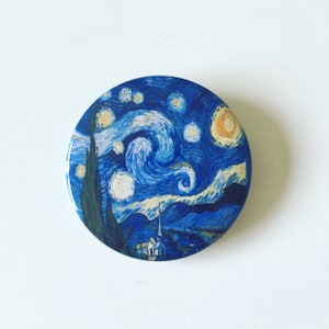 Van Gogh Starry Night Badge, Impressionist Art Brooch, Starry Night Pin, Van Gogh Brooch, Artist Button, Art Lover Gift