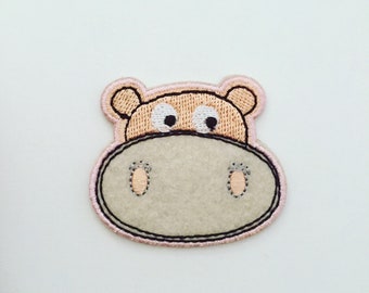 Hippo Iron-On Patch, Safari Animal Badge, Hippopotamus Badge, Decorative Patch, DIY Embroidery, Hippo Embroidered Applique, Hippo Lover Gift