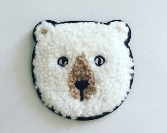 Chenille Polar Bear Head Patch, Chenille Polar Bear Sew-On Badge, Arctic Animal Patch, Decorative Patch, DIY Embroidery, Polar Bear Applique