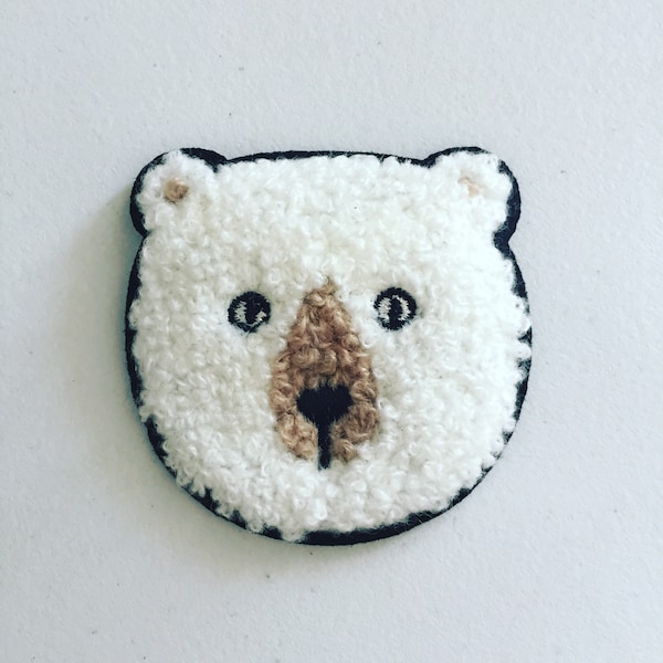 Chenille Polar Bear Head Patch, Chenille Polar Bear Sew-On Badge, Arctic Animal Patch, Decorative Patch, DIY Embroidery, Polar Bear Applique