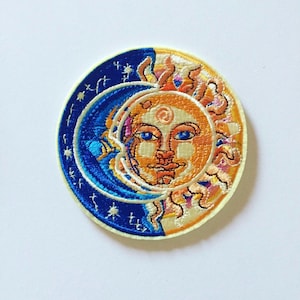 Parche termoadhesivo de Sol y Luna: Insignia bordada celestial (80 mm)