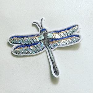 Sequined Dragonfly Iron-On Patch: Embroidered Applique (95x82mm)