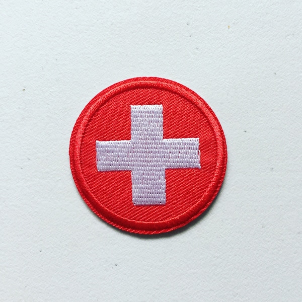 Switzerland Round Flag Iron-On Patch, Swiss Flag Badge, Country Flag Applique, 90s Pop Culture Badge, DIY Embroidery, Embroidered Applique