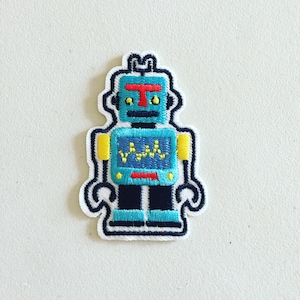 Robot-opstrijkpatch, robotbadge, cartoon stoffenmotief, decoratieve patch, doe-het-zelf-borduurwerk, geborduurde stoffen, cadeau popcultuur jaren 90