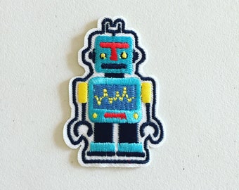 Écusson thermocollant robot, insigne de robot, appliqué de dessin animé, écusson décoratif, broderie à faire soi-même, appliqué brodé, cadeau de la culture pop des années 90