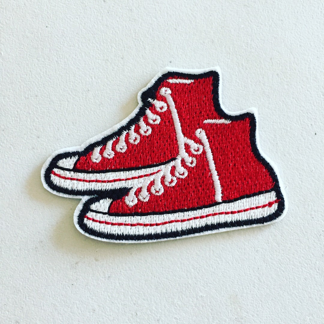 Red Sneakers Ironon Patch, 90s Pop Culture Shoes Badge, Hipster Trainers / Runners Patch, Shoe