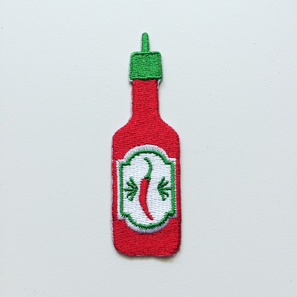 Sriracha Chilli Sauce Iron-On Patch, Hot Chilli Sauce Badge, Decorative Patch, DIY Embroidery, Embroidered Applique, Pop Culture Gift