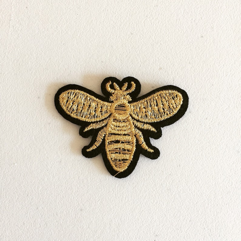 Bee Iron-On Patch, Gold Insect Badge, Decorative Patch, DIY Embroidery, Embroidered Applique, Bee Applique Motif, Bee Lover Gift 