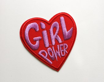 Parche termoadhesivo Girl Power Heart, insignia de corazón rojo feminista, insignia de cultura pop de los años 90, bordado de bricolaje, aplique de corazón bordado, regalo feminista