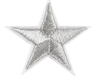 Large Silver Star Iron-On Patch, 90s Bling Star Badge, DIY Embroidery, Embroidered Star Applique, Pop Culture Gift