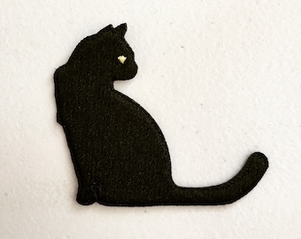 Black Cat Iron-On Patch, Black Cat Badge, Animal Decorative Patch, DIY Embroidery, Embroidered Applique, Cat Applique Motif, Cat Lady Gift