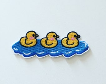 Ducks In A Row Iron-On Patch, Ducklings Badge, Yellow Ducky Patch, Kids Patches / Motif Applique, DIY Embroidery, Duck Embroidered Applique