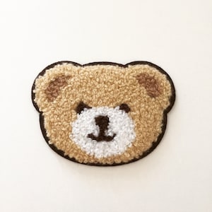 Écusson tête d'ours chenille, insigne à coudre ours en peluche chenille, écusson animal de la forêt, écusson décoratif, applique chenille ours brun, cadeau ours