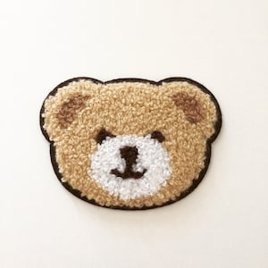 Parche de cabeza de oso de chenilla, insignia cosida de oso de peluche de chenilla, parche de animales del bosque, parche decorativo, aplique de chenilla de oso pardo, regalo de oso imagen 1