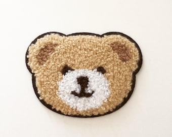 Chenille Bear Head Patch, Chenille Teddy Bear Sew-On Badge, Woodland Animal Patch, Decorative Patch, Brown Bear Chenille Applique, Bear Gift