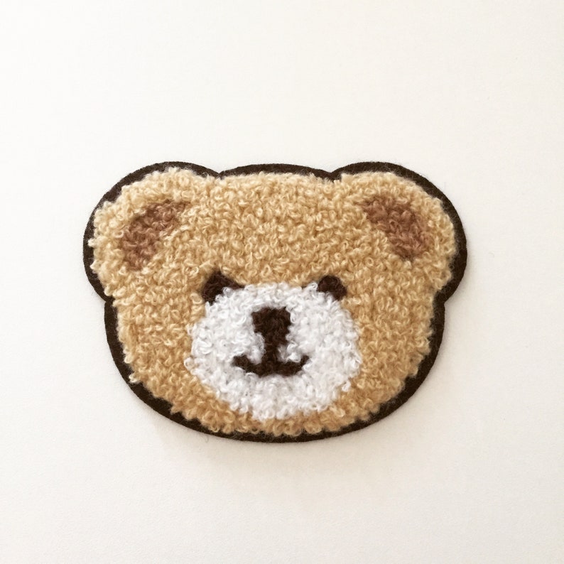 Chenille Bear Head Patch, Chenille Teddy Bear Sew-On Badge, Woodland Animal Patch, Decorative Patch, Brown Bear Chenille Applique, Bear Gift imagem 1