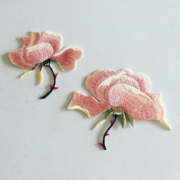 Pink Rose Iron-On Patch, Soft Pink Flower Badge, Floral Patch, DIY Embroidery, Embroidered Applique, Decorative Patch, Rose Lover Gift